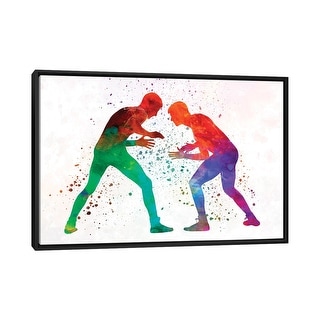 iCanvas "Wrestlers Wrestling Men In Watercolor I" by Paul Rommer Framed
